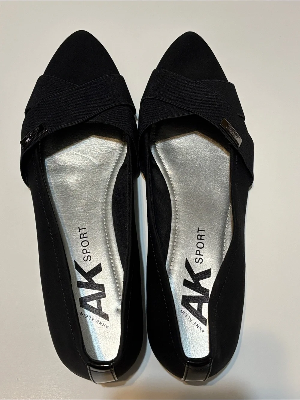 Anne Klein Black Pointed-Toe Cross-Strap Flats